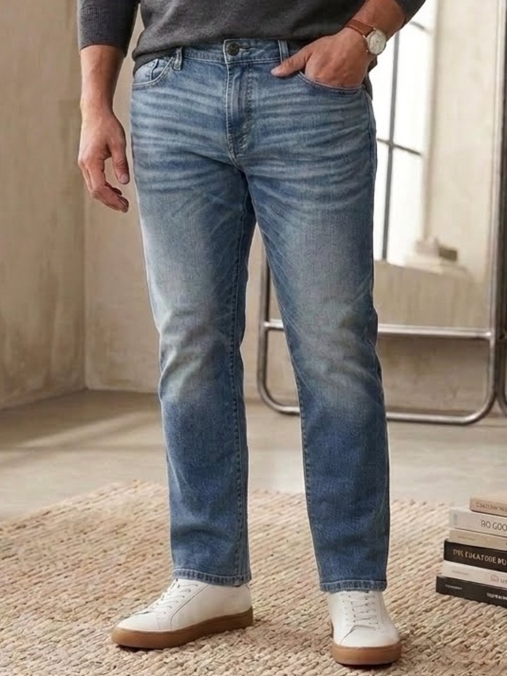 American Eagle Original Straight Jeans 46x32 (Fits 48-52x30) Light Wash Stretch